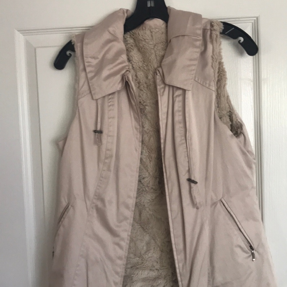 Cabi reversible satin vest with fur